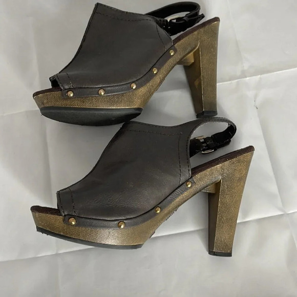 FIONI Slingback Platform Heels Brown Boho Vegan Leather Studded Peep Toe 8.5 - Picture 6 of 12